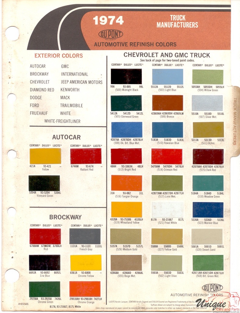 1974 GMC Truck Paint Charts DuPont 3